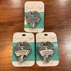NWT Guardian Angel Visor Clip Set of 3 Silver Pewter Metal Religious Fits Most